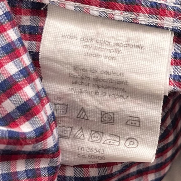 Izod Dress Shirt Mens Size Small 15.5 Slim Fit Red White Blue Gingham Checkered - Picture 4 of 15